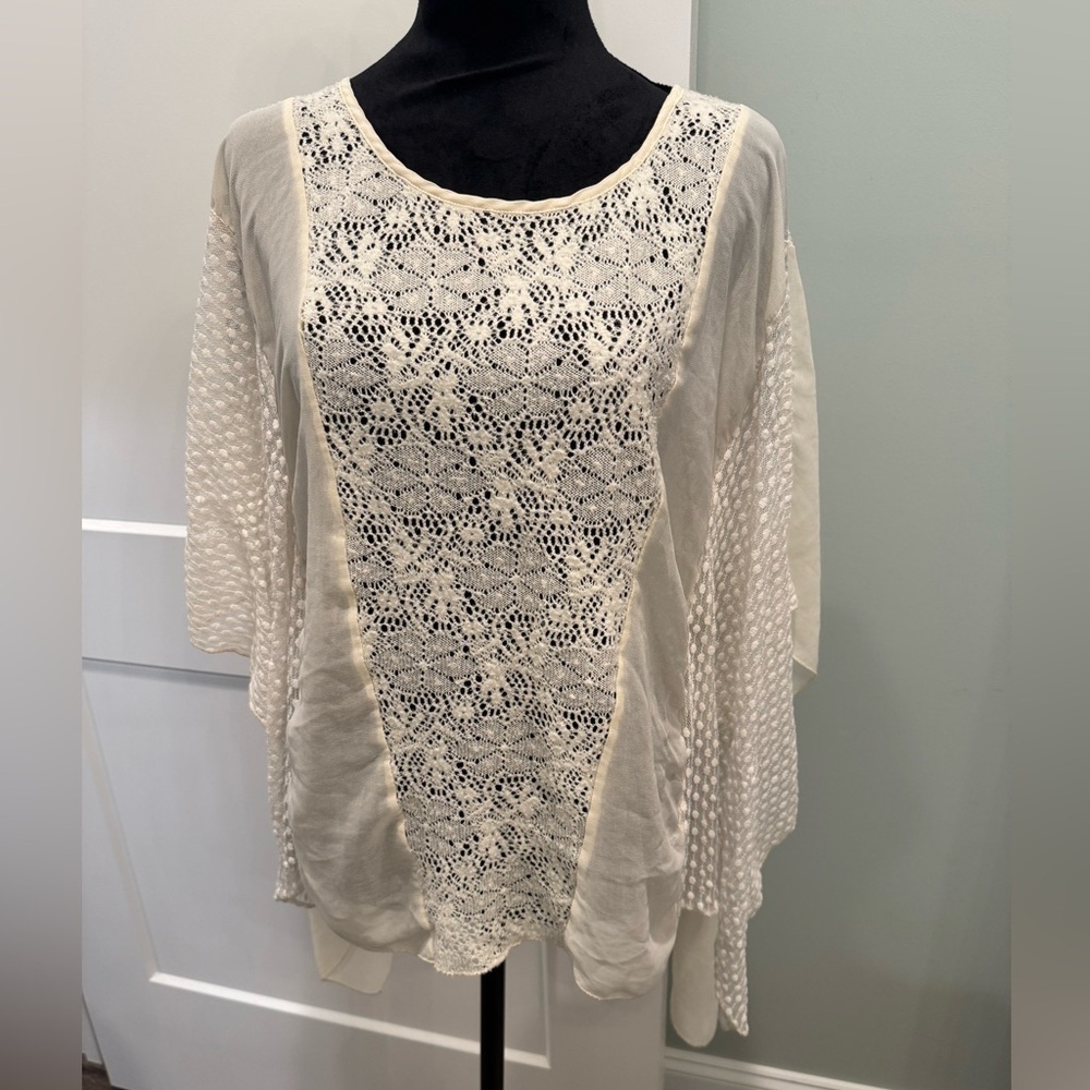 A’reve Anthropologie mixed material lace crochet front bohemian lagenlook